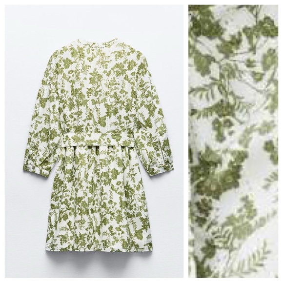 🌹NWT. Zara Unbleached Color/Khaki Embroidered Eyelet Short Dress. Size XL. - Picture 7 of 12